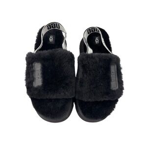 UGG Black Sheepskin Platform Slide Slippers Size 7